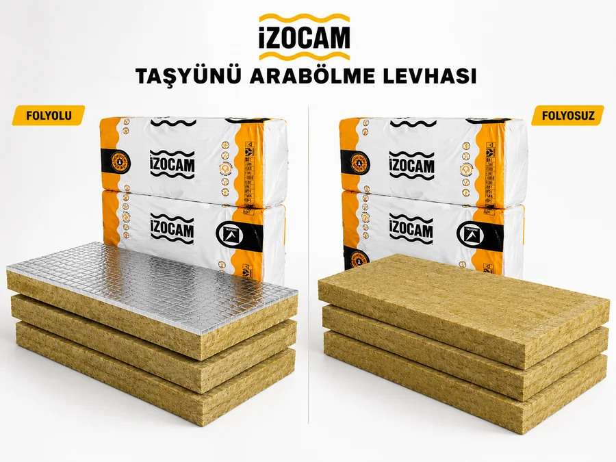 İzocam taşyünü arabölme levhası — folyolu ve folyosuz seçenekler